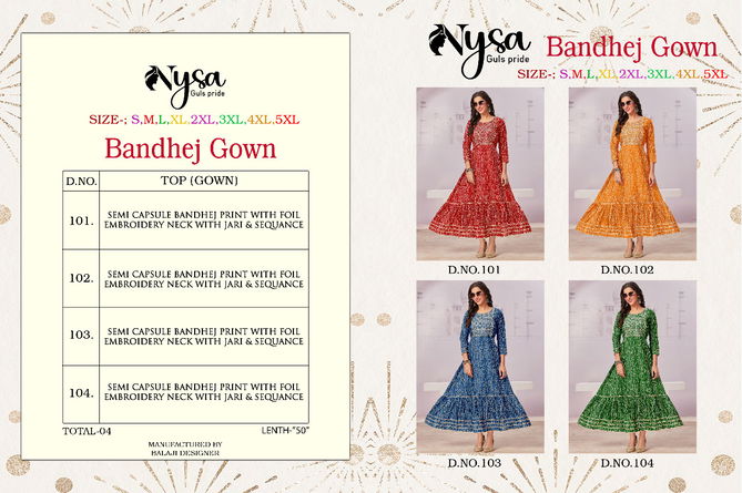 Nysa Bandhej Gown Festive Wear Wholesale Printed Kurtis Catalog